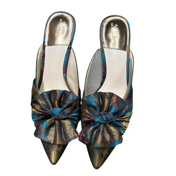 Alex Marie Metallic Floral Brocade Pointed Toe Mules | Size 9M NWT - Picture 1 of 14